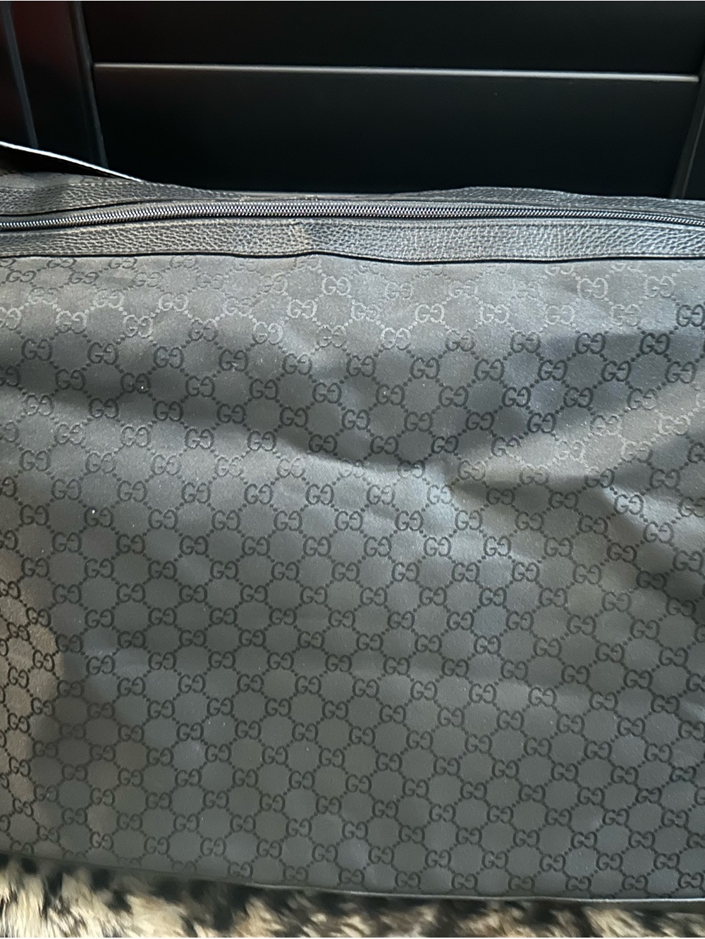 Gucci Black GG Canvas Leather Duffle Bag Travel - Great Condition- Authentic
